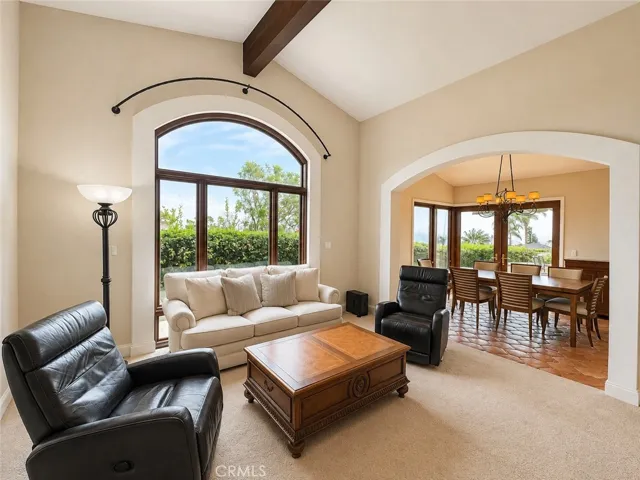 Formal dining room with an ocean view