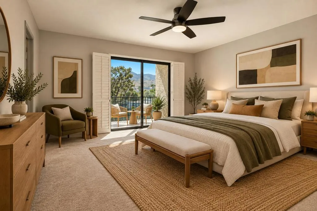 Primary bedroom with balcony