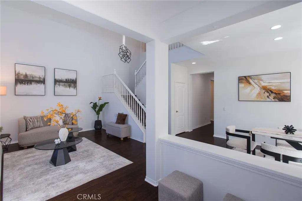 Entrance overlooking living room and dining room Entrance overlooking living room and dining room