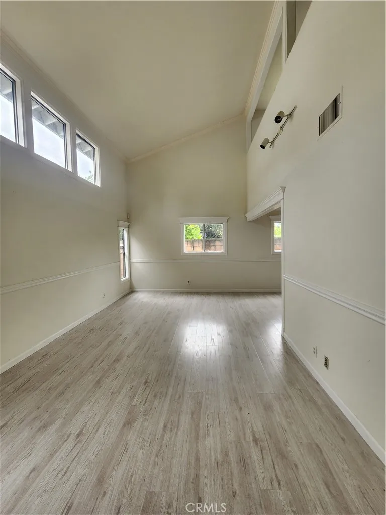 Living room with 2 story ceilings