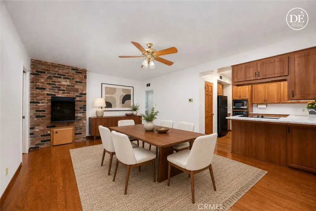 Dinning Room with wood burning fireplace