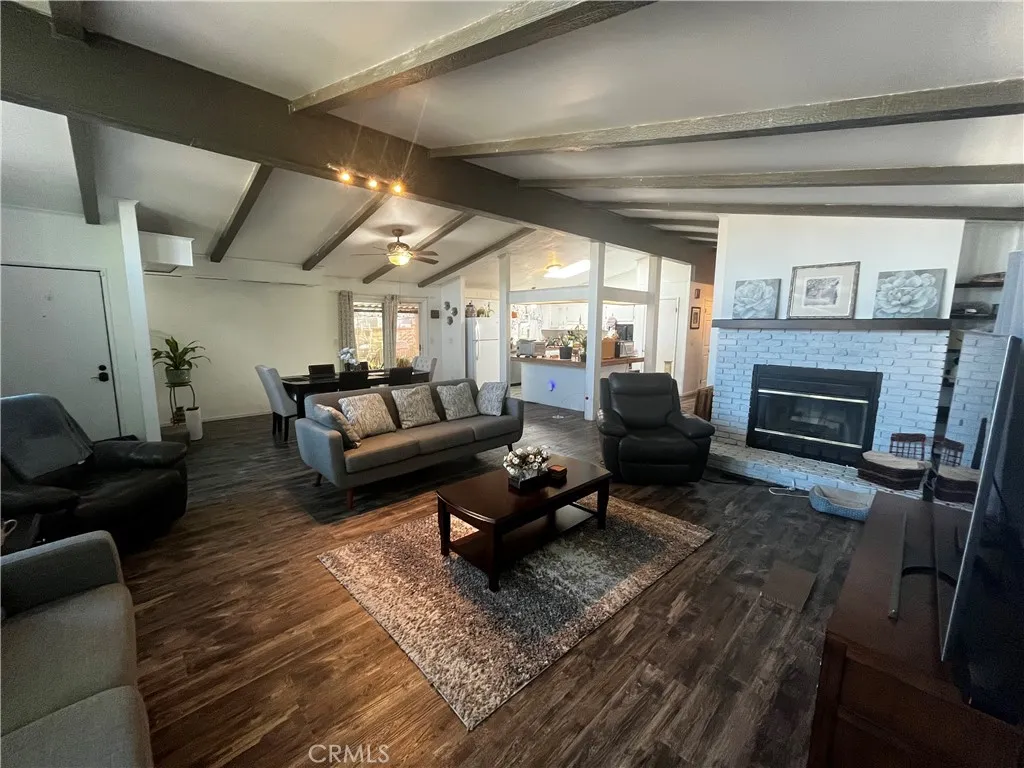 Living room with fireplace.