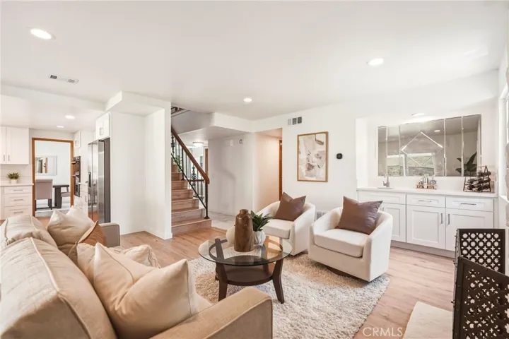 Family room with a built-in wet bar