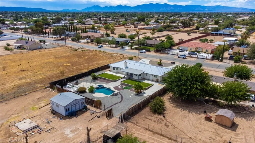 Aerial view of home and backyard