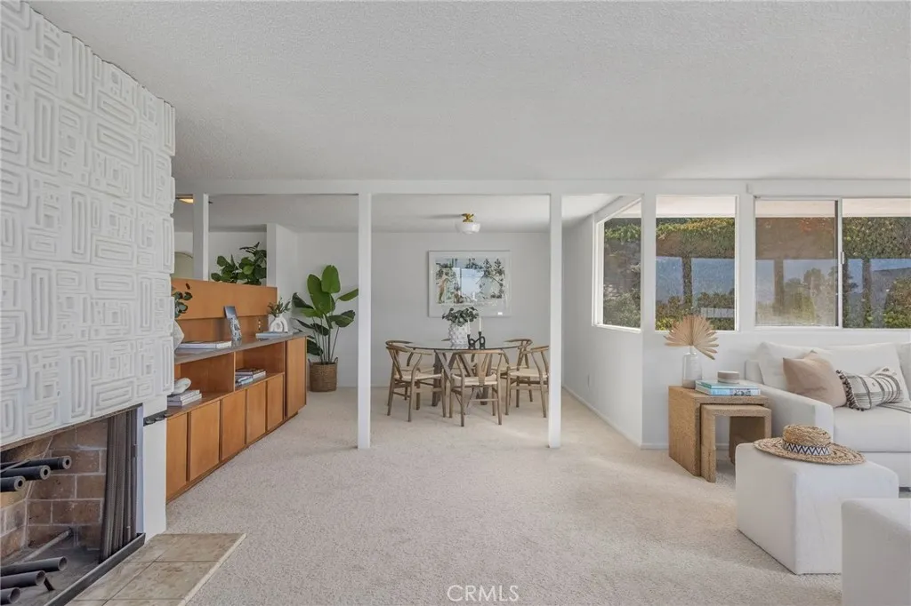 Dining area, hip fireplace