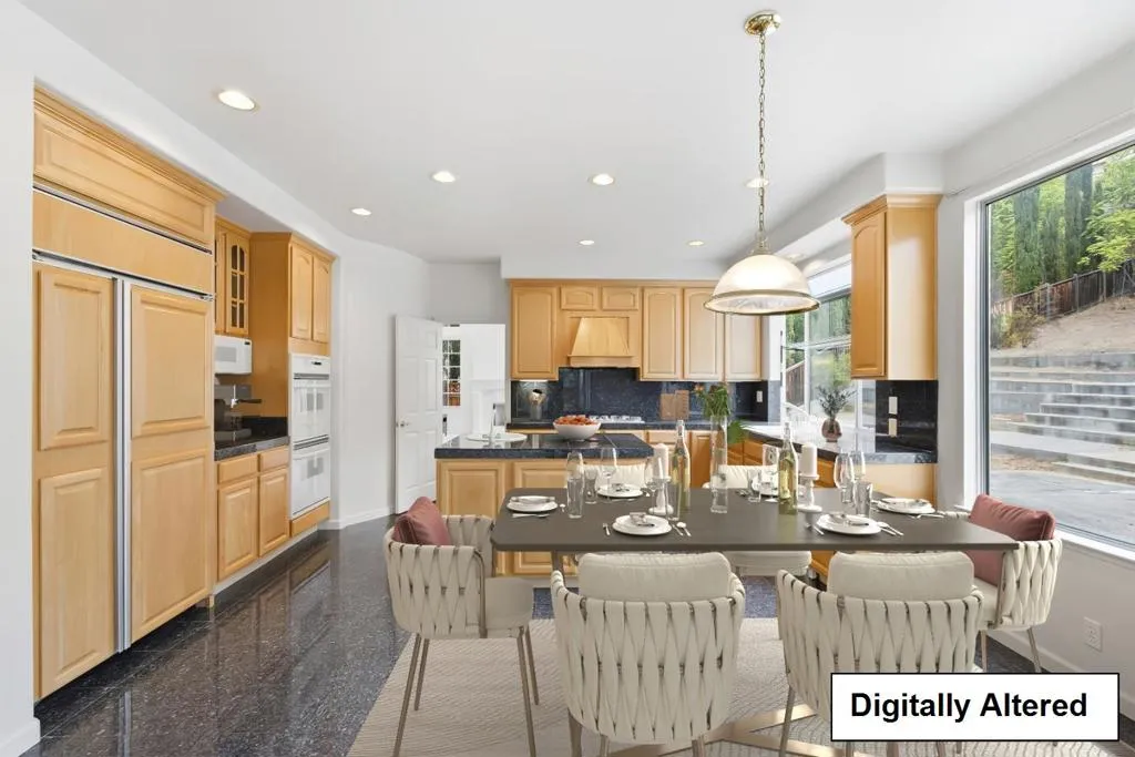 Virtually staged kitchen with in kitchen dining table Virtually staged kitchen with in kitchen dining table