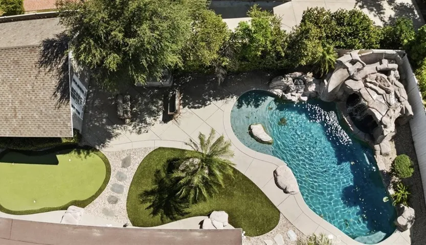 Ariel Backyard Pool and putting green