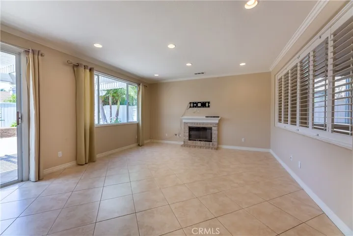 family room and fireplace