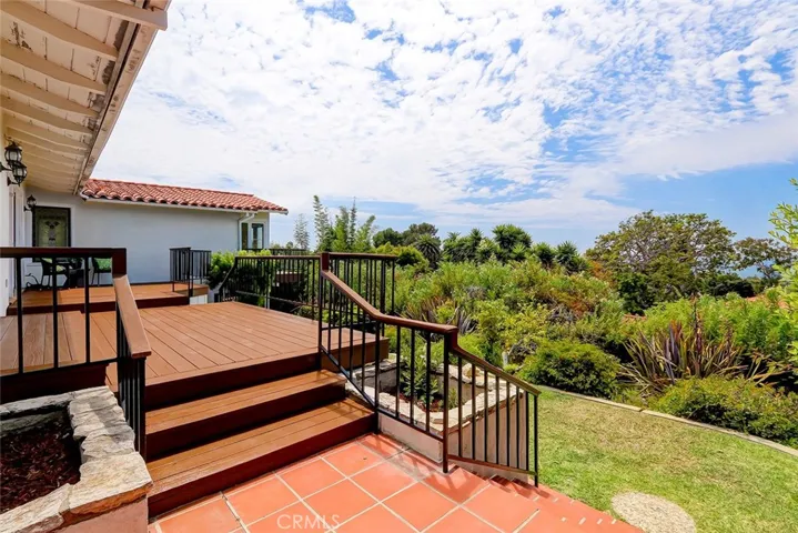 Deck overlooking backyard