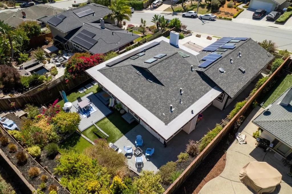 Drone Still View 2 - Roof & Solar Panels/Backyard