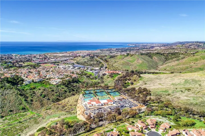 Drone photo of Rancho San Clemente hills overlooking towards the ocean.