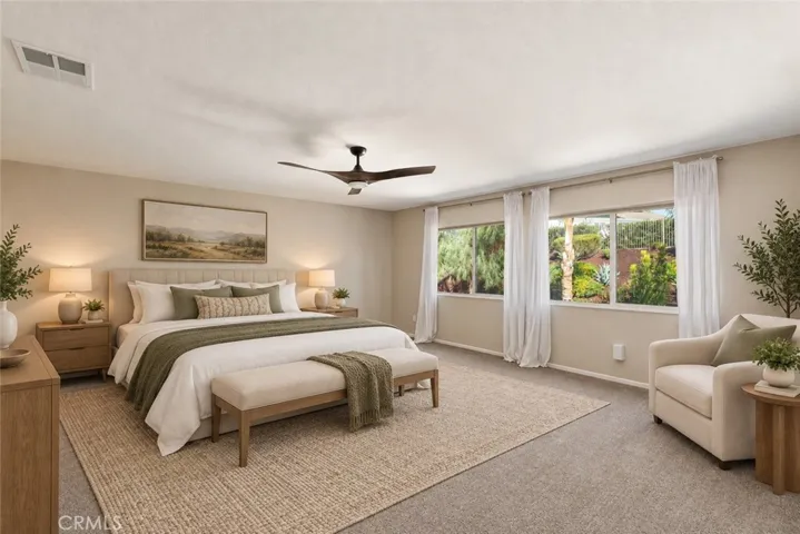 Virtual stage. Upstairs Primary Bedroom #2. Nice view.