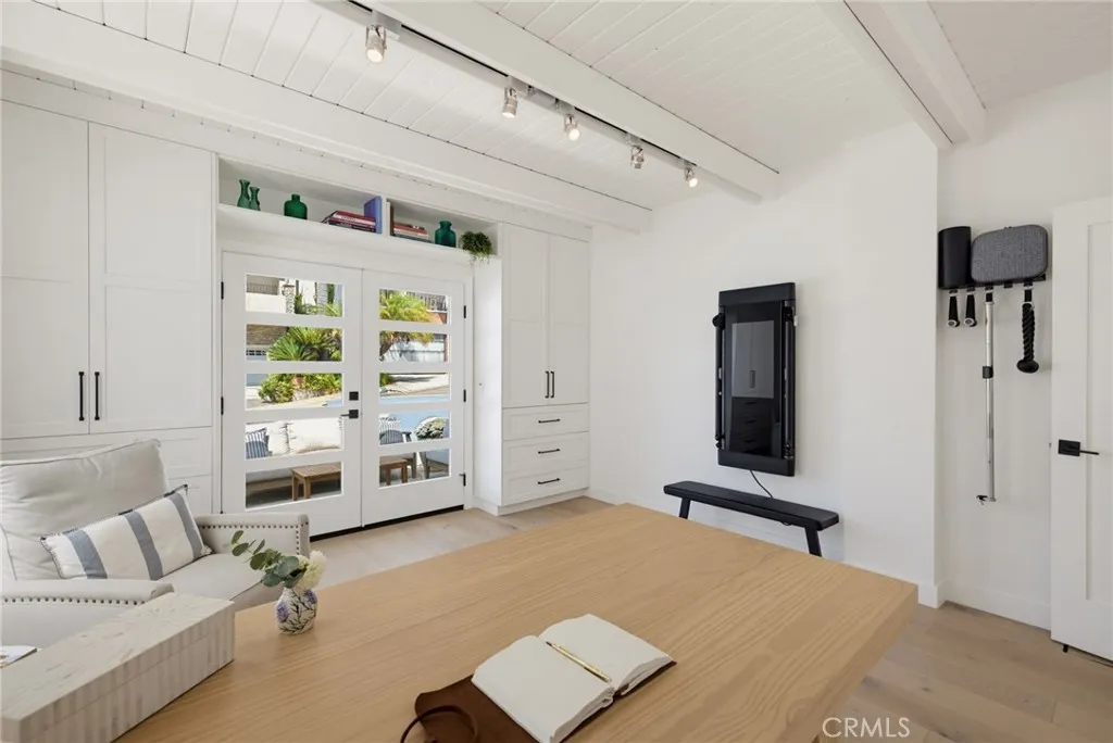 Front ground floor bedroom, #1...or will you use it as an office or playroom? French doors open out to the front patio. Front ground floor bedroom, #1...or will you use it as an office or playroom? French doors open out to the front patio.