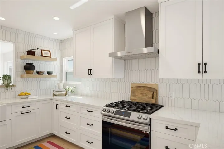 Gorgeous hardware, tile, and open display shelfs