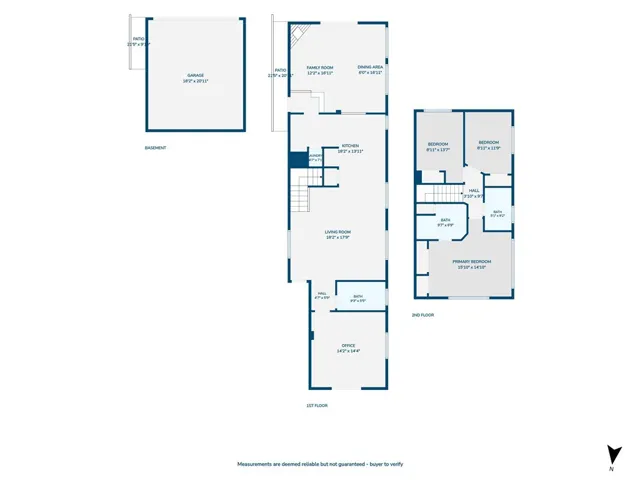 Floor plan with dimensions; please note, garage is accessed from the rear of the house and sits beneath the family room