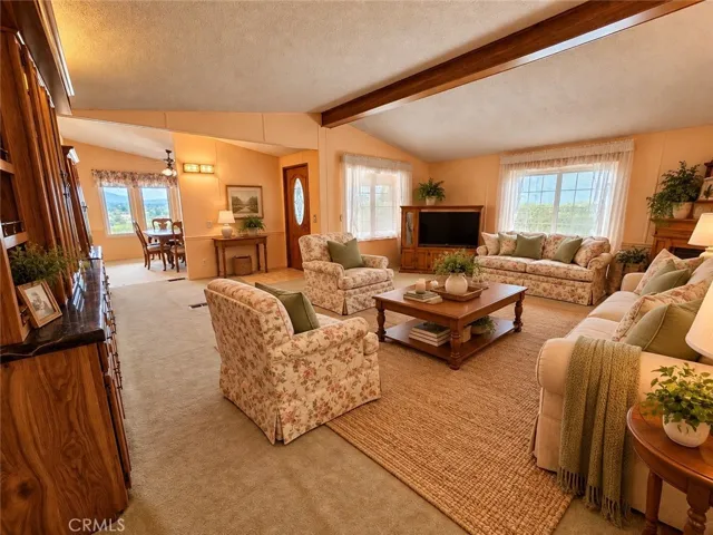 Entry & Oversized Living Room, Built-in Hutch. Virtually Staged
