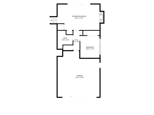 Downstairs measurements of family room, bedroom, bath and garage.