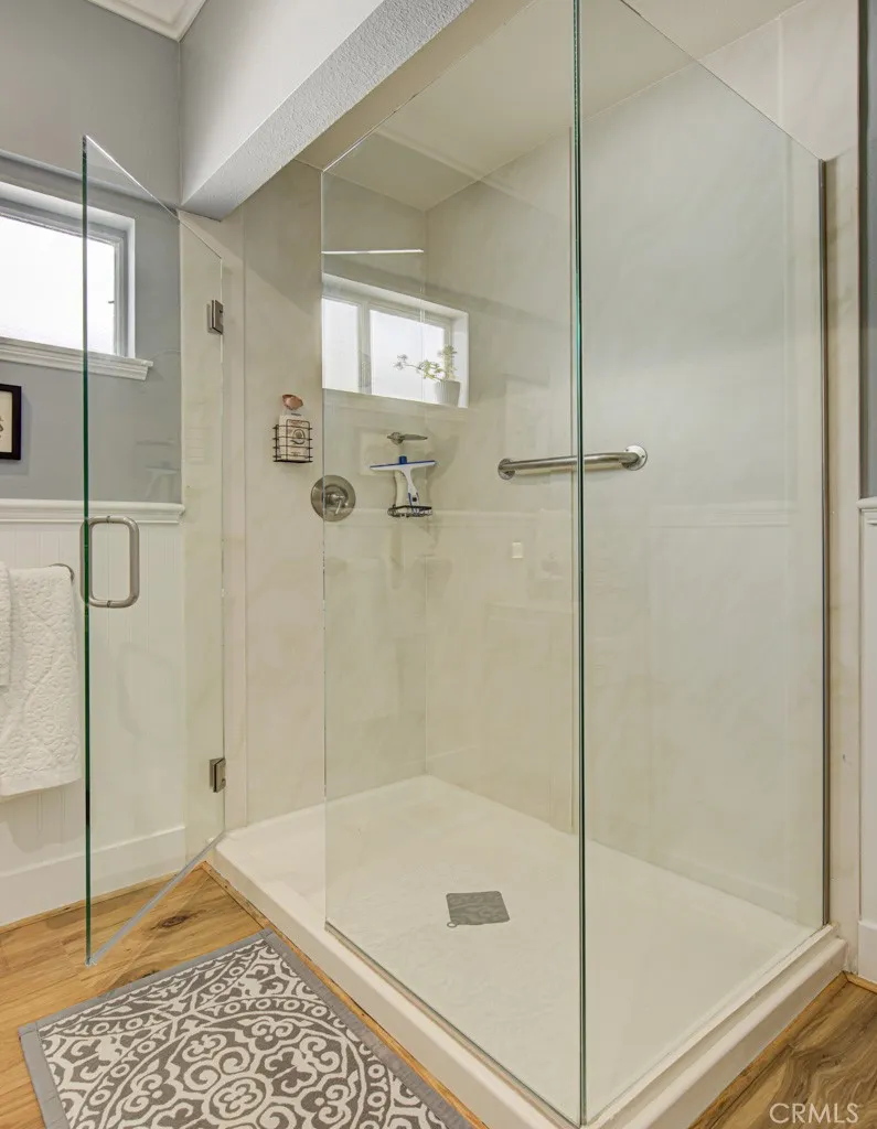 Guest bathroom has an oversized stall shower. Guest bathroom has an oversized stall shower.