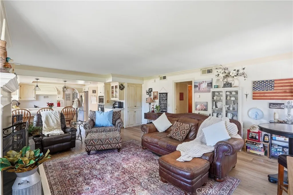 Living room with view of kitchen