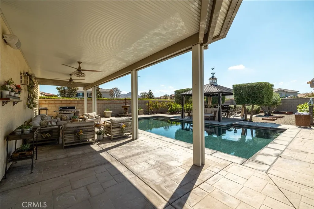 Amazing entertaining backyard with water fountain and salt water pool.