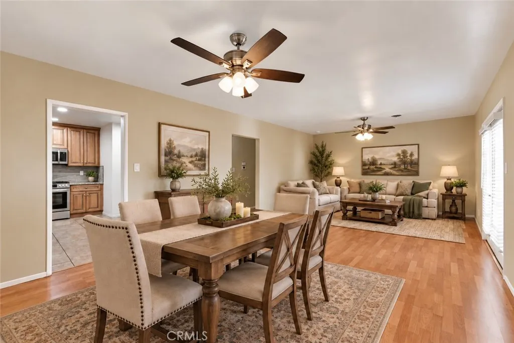 Virtually staged dining room and living room