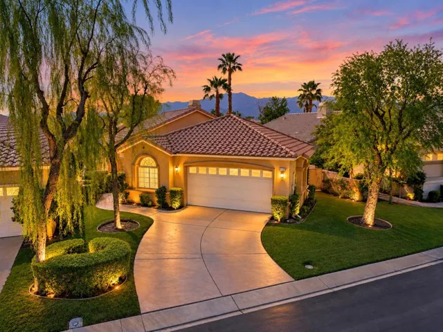 Twilight Mediterranean Home at Sunset