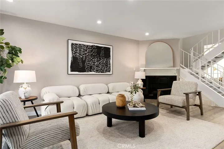 neutral tone with cozy fireplace