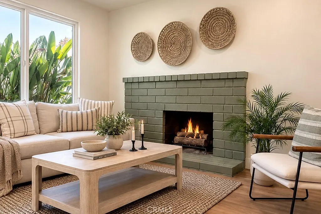 Cozy Living Room with Brick Fireplace Cozy Living Room with Brick Fireplace