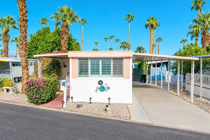 Sunlit Palm-Dotted Mobile Home Exterior