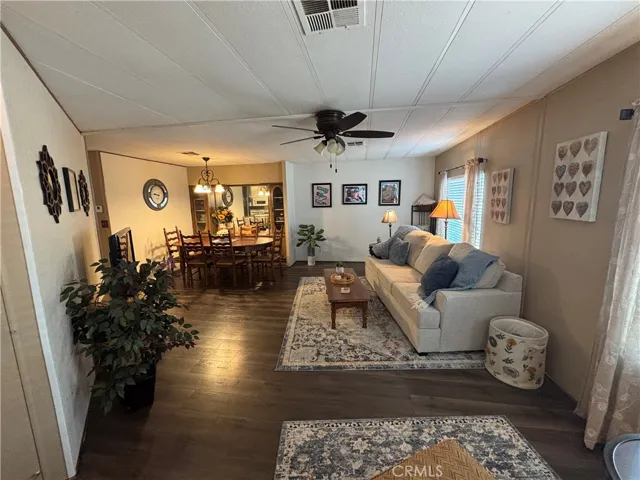 Living room flows into dining room.