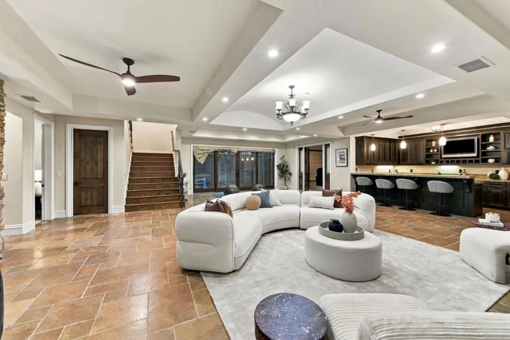Basement great room with staircase and entertaining bar, Los Gatos Basement great room with staircase and entertaining bar, Los Gatos