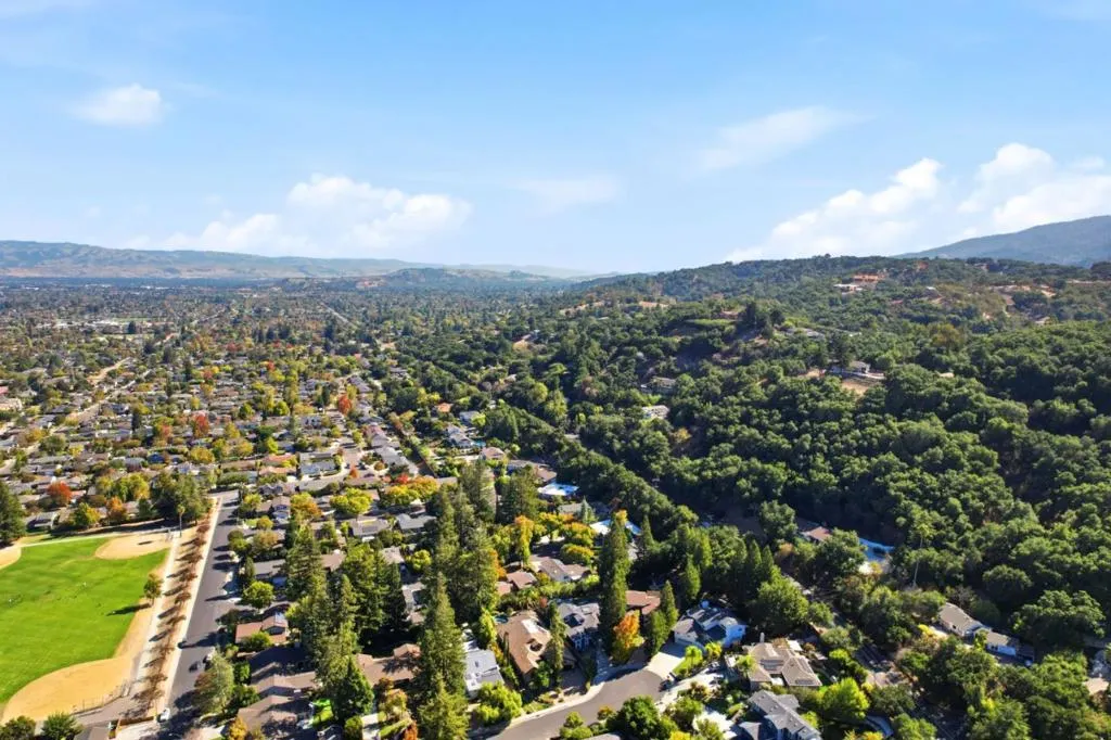 Aerial view of the tree canopy and valley hills, Los Gatos Aerial view of the tree canopy and valley hills, Los Gatos