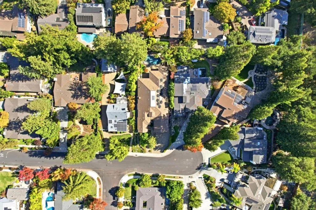 Overhead aerial of the property and neighborhood, Los Gatos Overhead aerial of the property and neighborhood, Los Gatos