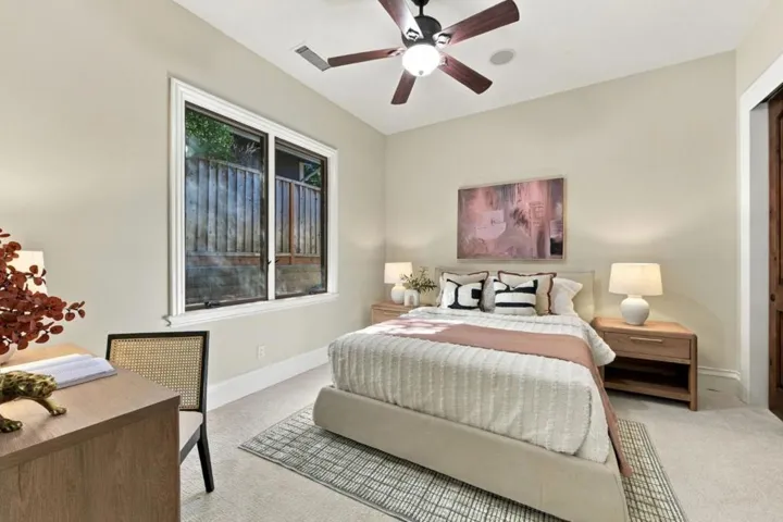 Bedroom suite with queen bed and large window, Los Gatos