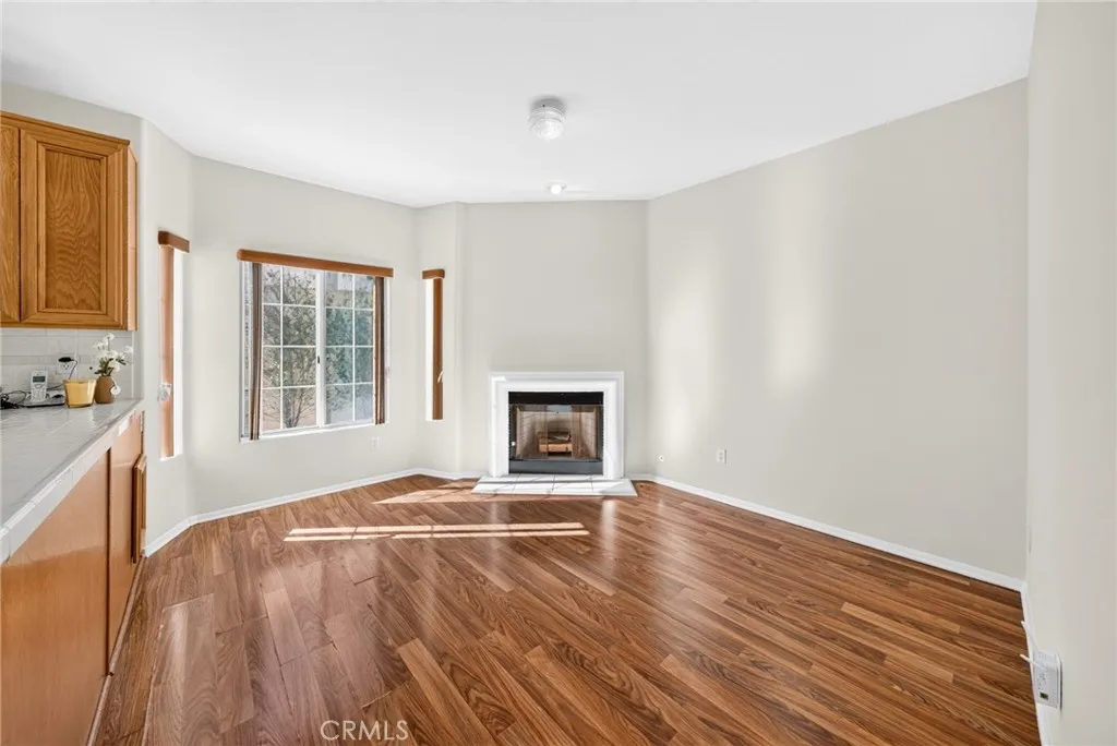Open breakfast space with fireplace.