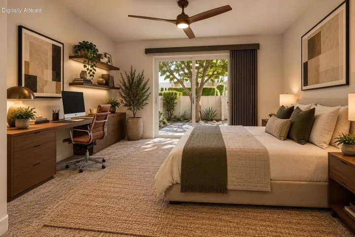 Warm Minimalist Bedroom Office Retreat