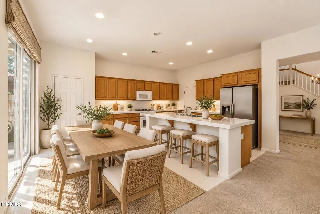 Sunlit Warm Oak Kitchen and Dining Room
