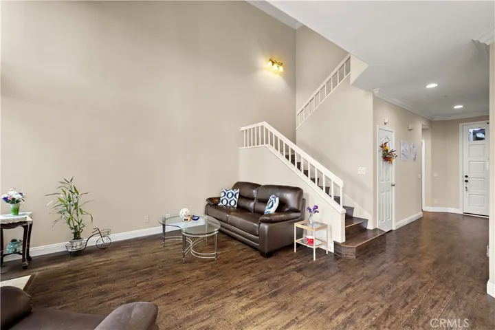Living room with vaulted ceilings