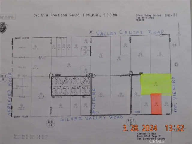 Both parcels included.  The 60 acre parcel highlighted in yellow, 20 acre parcel highlighted in orange.