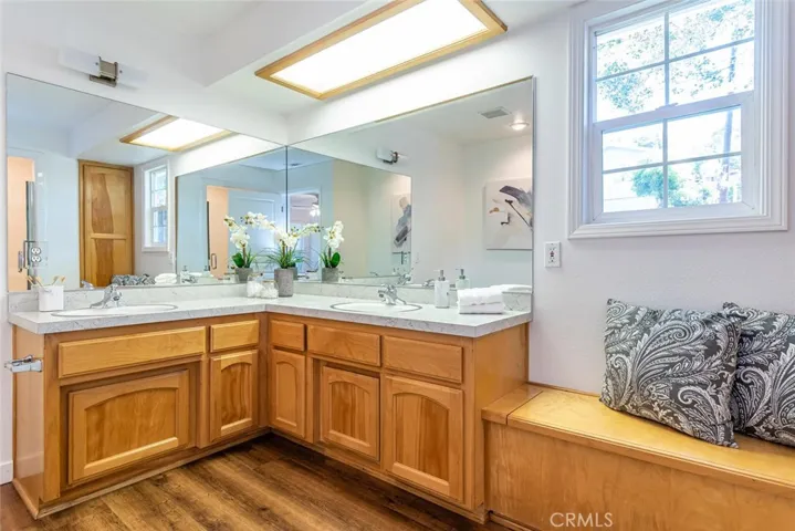 Master bath with double vanity and spacious shower