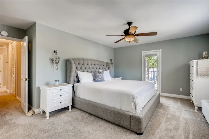Welcome to the gorgeous master bedroom. It has a door leading to a fantastic balcony to enjoy the hills surrounding the Carlsbad Lagoon. Cedar lined walk-in closet.