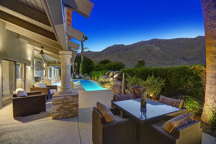 BACK PATIO TO POOL AND MOUNTAINS NIGHT M