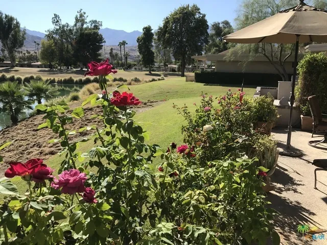 Rose garden patio overlooking lake,  mou