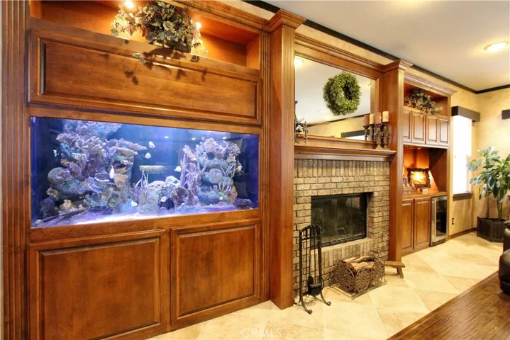 225 gallon salt or fresh water fish tank built flush with the wall. The coral is custom to look life like.