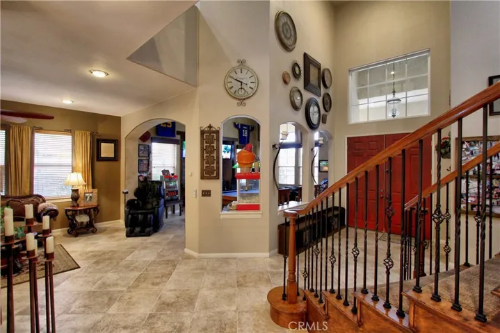 View towards the front door and game room.