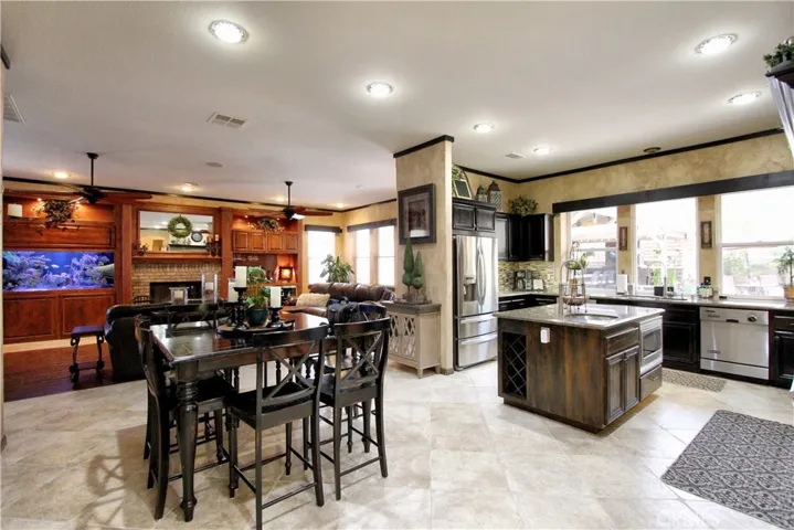 Eating area off the kitchen looking out to the family room.