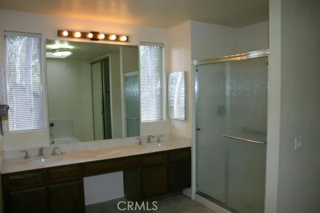 Dual sinks and step-in shower on this side of the master bath