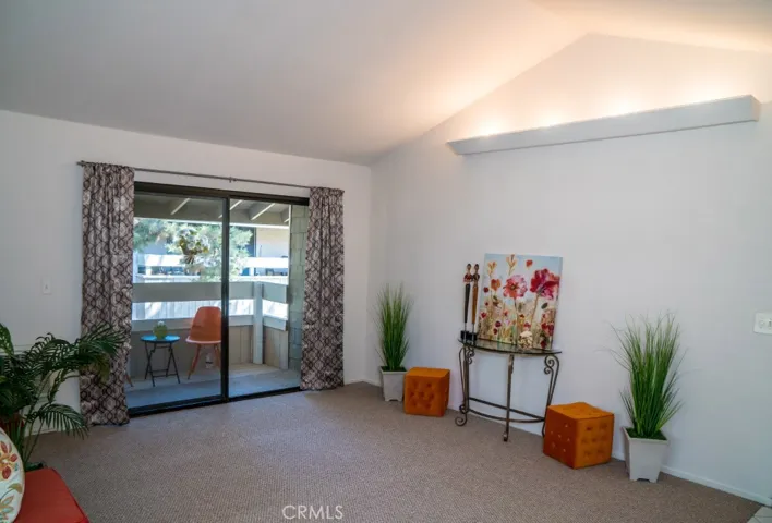 High vaulted ceilings in spacious Living Room, new carpet