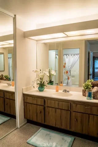 Bathroom with Dual Mirrored Wardrobe Closets