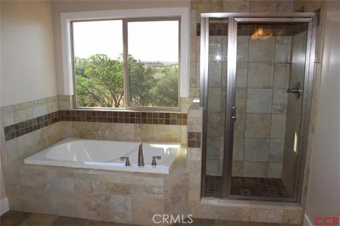 Separate soaking tub and shower, beautiful and tile and great natural light.